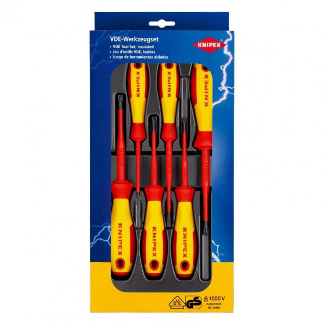Набор диэлектрических отверток с зауженным рабочим концом KNIPEX 00 20 12 V05, шлиц/PlusMinus Набор диэлектрических отверток с зауженным рабочим концом KNIPEX 00 20 12 V05, шлиц/PlusMinus