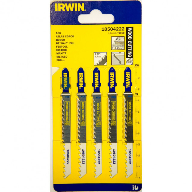 Пилка для лобзика по дереву T101D 5шт., IRWIN