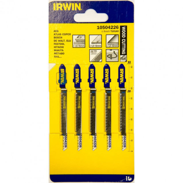 Пилка для лобзика по дереву T101AO 5шт, IRWIN