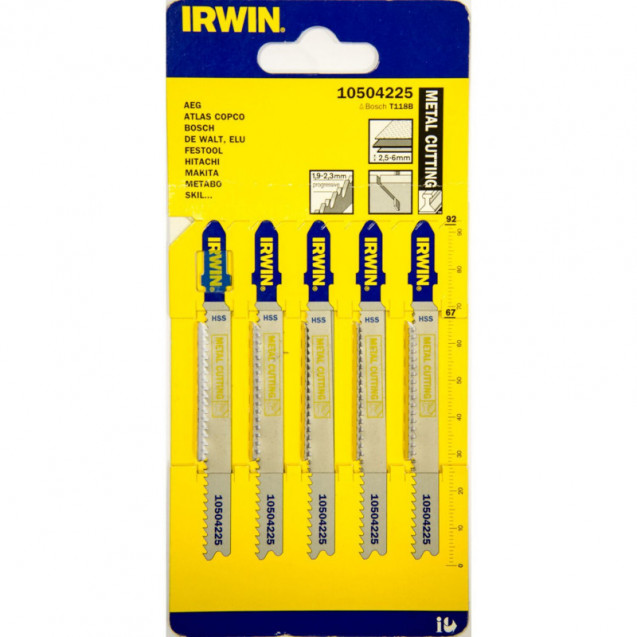 Пилка для лобзика по металлу IRWIN BJSB, 5шт T118B
