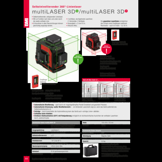 Уровень лазерный линейный BMI Multilaser 3D Уровень лазерный линейный BMI Multilaser 3D