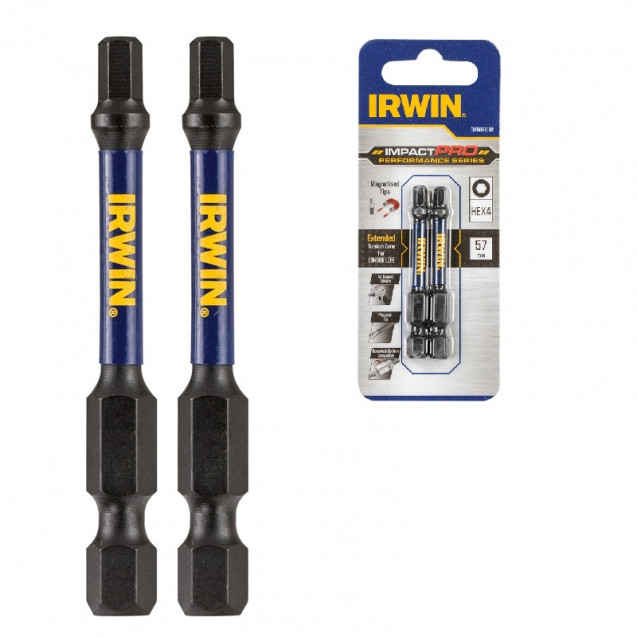 Бита IMPACT PRO 1/4"/57мм HEX4 2шт, IRWIN Бита IMPACT PRO 1/4"/57мм HEX4 2шт, IRWIN