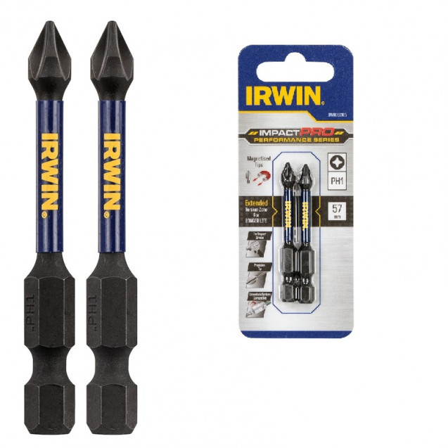Бита IMPACT PRO 1/4"/57мм PH1 2шт, IRWIN