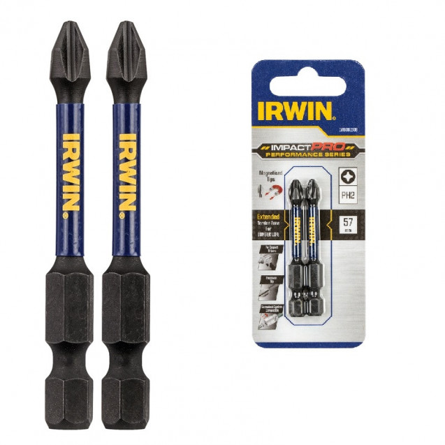 Бита IMPACT PRO 1/4"/57мм PH2 2шт, IRWIN