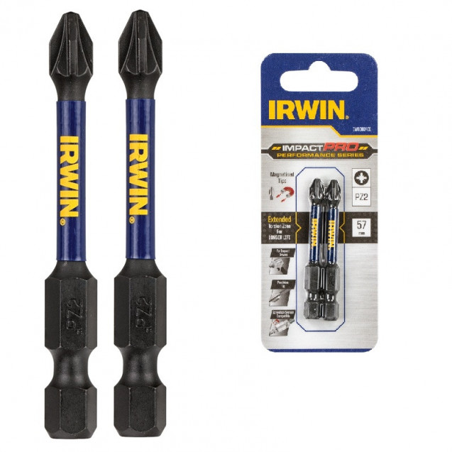 Бита IMPACT PRO 1/4"/57мм PZ2 2шт, IRWIN Бита IMPACT PRO 1/4"/57мм PZ2 2шт, IRWIN