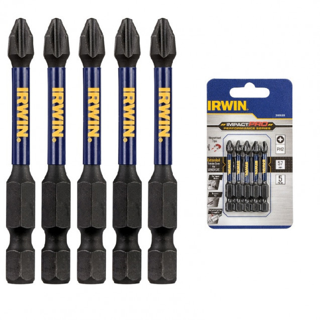 Бита IMPACT PRO 1/4"/57мм PZ2 5шт, IRWIN