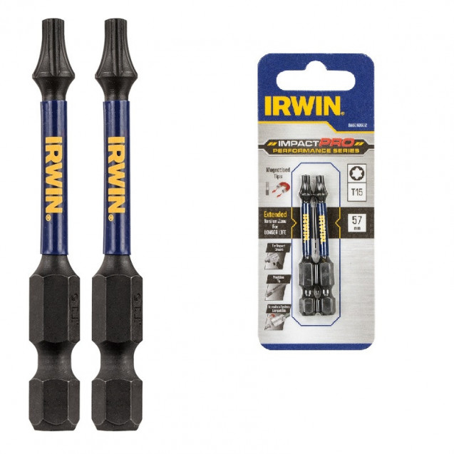 Бита IMPACT PRO 1/4"/57мм TX15 2шт, IRWIN