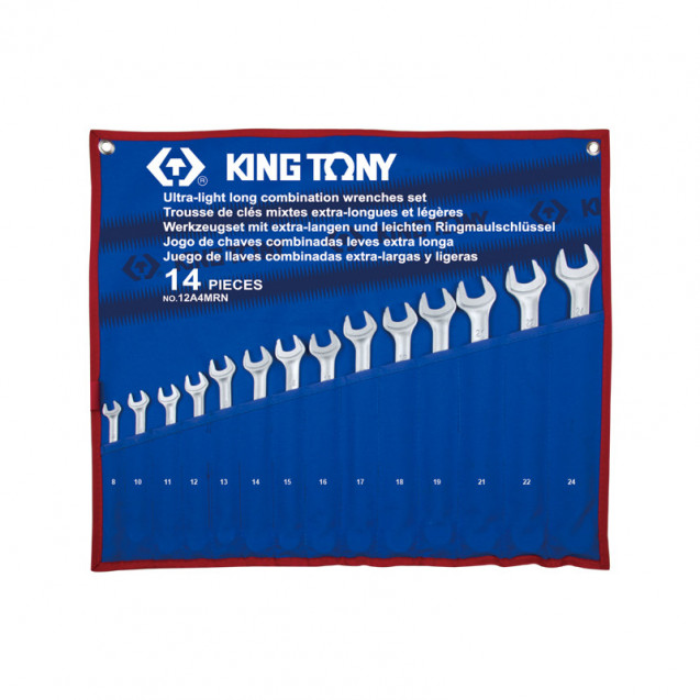 Набор ключей комби удлиненных 14 ед. (8-24 мм) чехол из треатона KING TONY 12A4MRN Набор ключей комби удлиненных 14 ед. (8-24 мм) чехол из треатона KING TONY 12A4MRN
