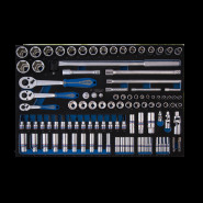 Набор торцевых головок 1/4, 3/8 и 1/2 дюйма с принадлежностями, 103 предмета, ложемент Набор торцевых головок 1/4, 3/8 и 1/2 дюйма с принадлежностями, 103 предмета, ложемент