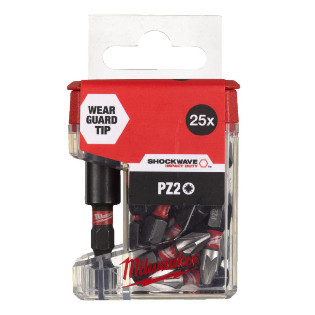 Насадка Milwaukee PZ2 25мм (25 шт/упак) + магнитный держатель для бит (1 шт) (дисплей 5 ш