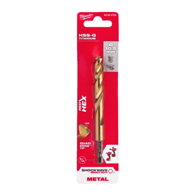 Сверло по металлу Milwaukee RedHEX HSS-G TiN 10,5 мм (1 шт)