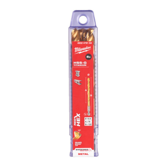 Сверло по металлу Milwaukee RedHEX HSS-G TiN 10,0 мм (5 шт)