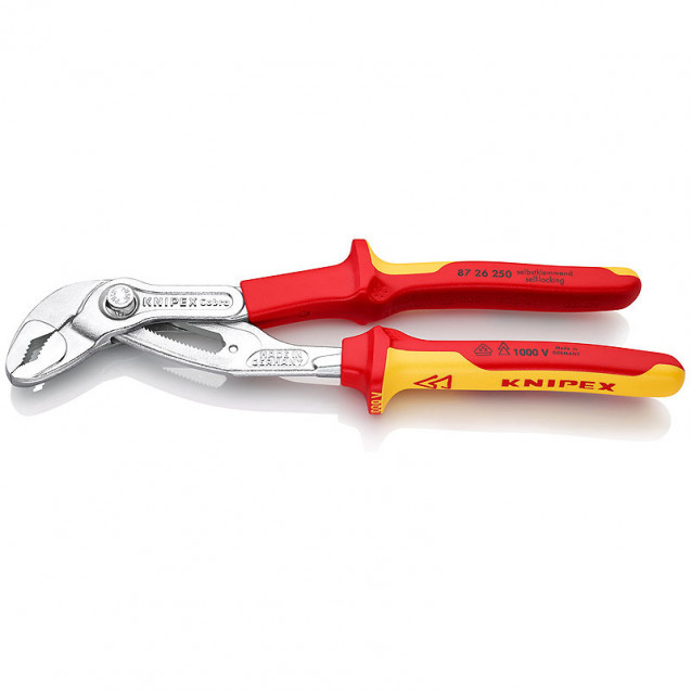 Высокотехнологичные сантехнические клещи KNIPEX Cobra VDE 87 26 250 (электроизолированные 1000V) Высокотехнологичные сантехнические клещи KNIPEX Cobra VDE 87 26 250 (электроизолированные 1000V)